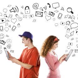 beautiful young couple with tablets is using social media sbi