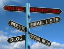 online marketing signpost showing blogs websites social media and email lists sbi
