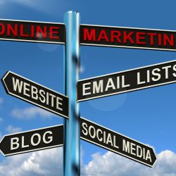 online marketing signpost showing blogs websites social media and email lists sbi